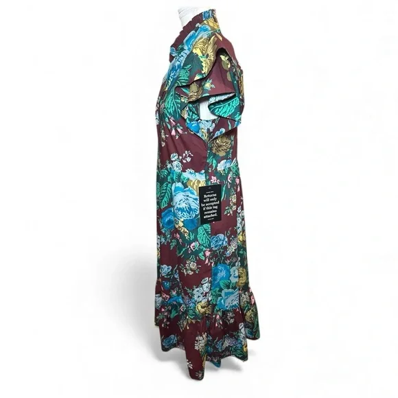 Tuckernuck Alice Verdant Floral Midi Dress NWT Small Oxblood Ruffle Sleeve - Picture 10 of 14